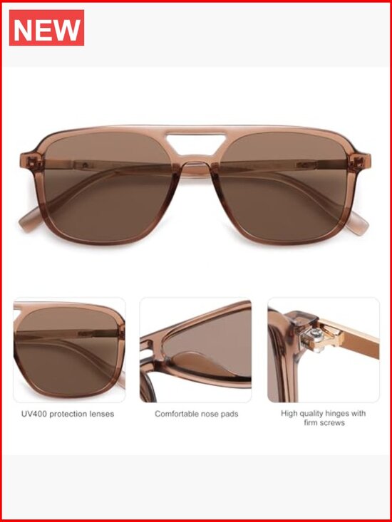 Retro Aviator Sunglasses for Women Men, Rectangle UV400 Shades main image 4